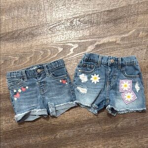 Pair of 2 Jeans Shorts w/ Decorative Detailing + Patches, Distressed Design